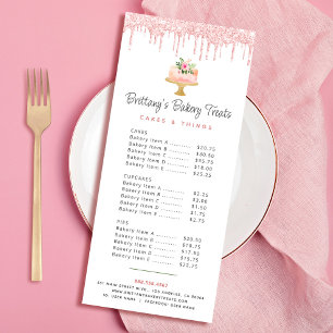 Carte Publicitaire Boulangerie rose pâtisserie Parties scintillant pâ