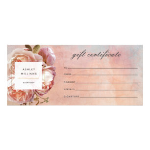 Carte Publicitaire Certificat cadeau Pink Rose Peony moderne Botaniqu