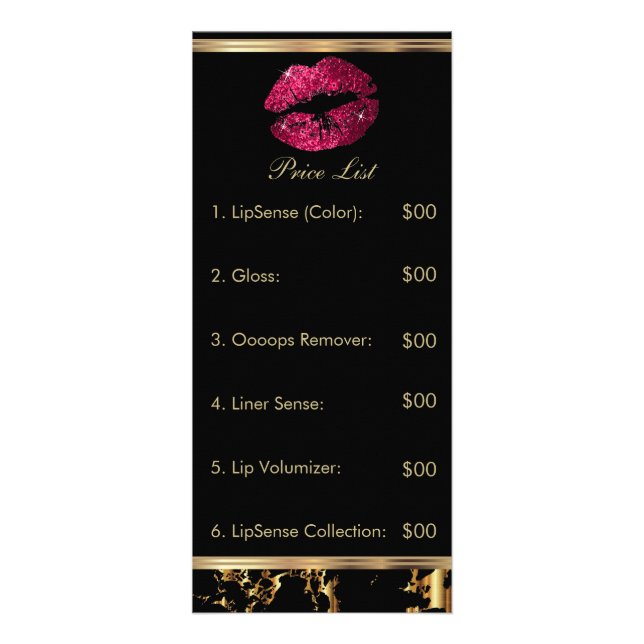 Carte Publicitaire Chaud Rose Parties scintillant et Marble Lip Tarif (Devant)