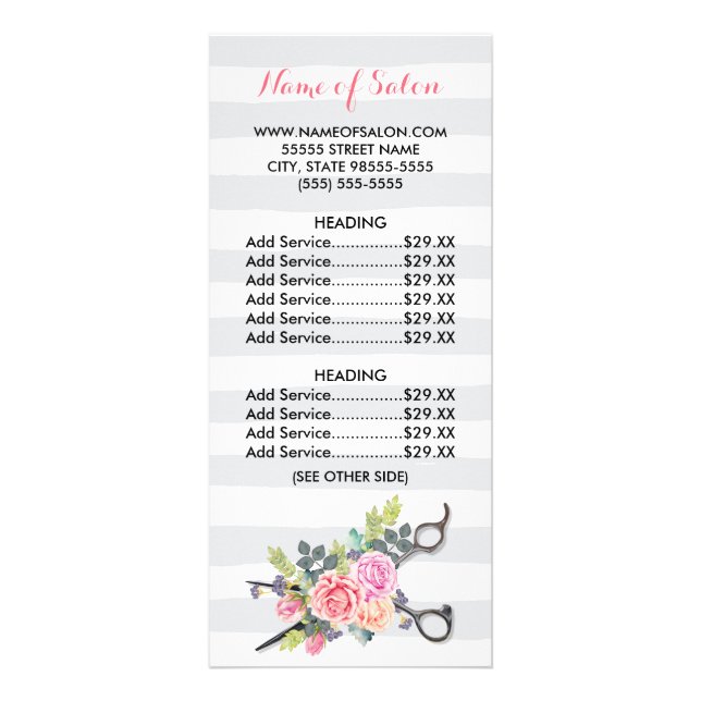 Carte Publicitaire Chic Ciseaux Coiffeur Grilles Roses Prix (Devant)