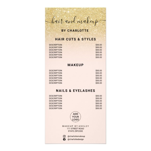 Carte Publicitaire Chic or parties scintillant calligraphie prix de m (Devant)