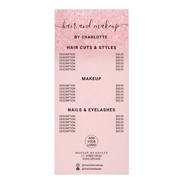 Carte Publicitaire Chic rose parties scintillant calligraphie prix ma (Devant)