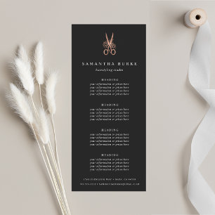 Carte Publicitaire Ciseaux or rose Tarifs ou services de salons