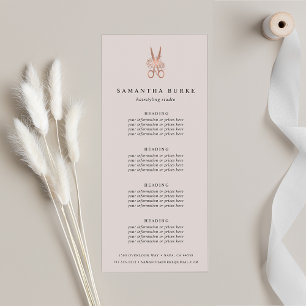 Carte Publicitaire Ciseaux or rose Tarifs ou services de salons