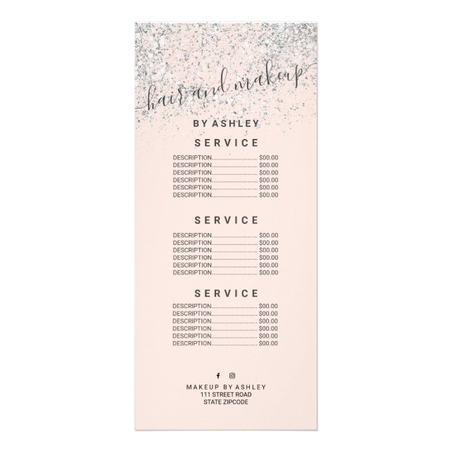 Carte Publicitaire Coiffure argent parties scintillant pastel blush r (Devant)