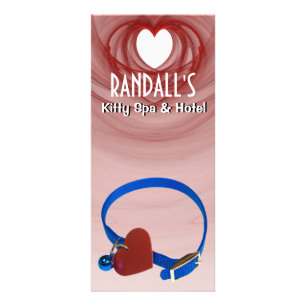 Carte Publicitaire Collier bleu, coeur rouge amour chat