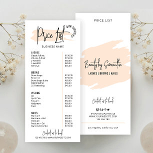 Carte Publicitaire Crème Aquarelle tendance Beauté Services Tarifs