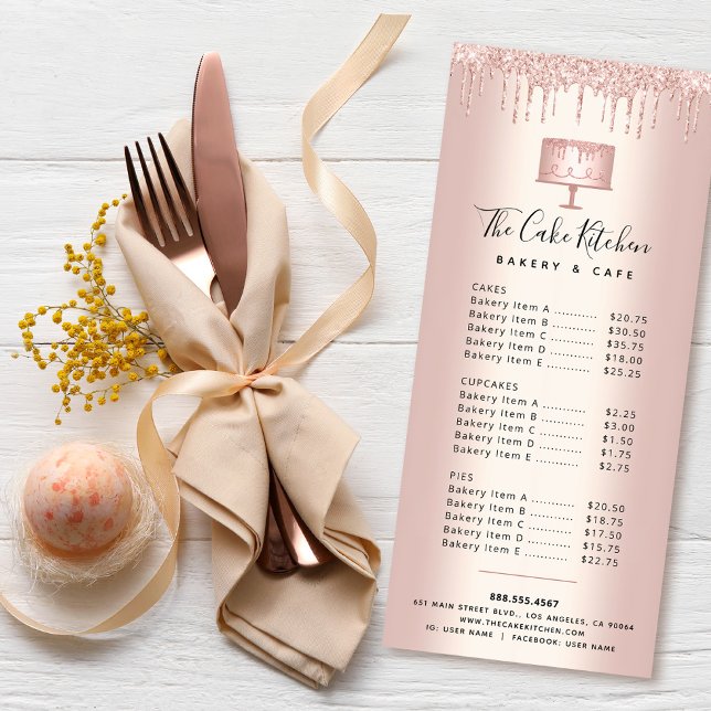 Carte Publicitaire Cuisine Rose or Parties scintillant pâtisserie Men (Créateur téléchargé)