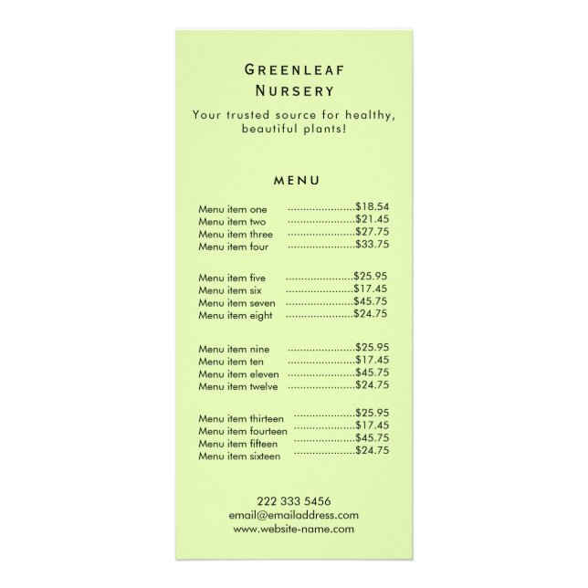 Carte Publicitaire Custom Greenleaf Nursery Branding  (Devant)