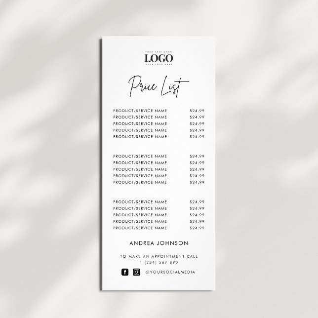 Carte Publicitaire Custom Logo Minimalist Services Script Price List (Créateur téléchargé)