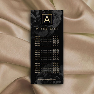 Carte Publicitaire Elégant Black Floral Gold Monogramme Prix