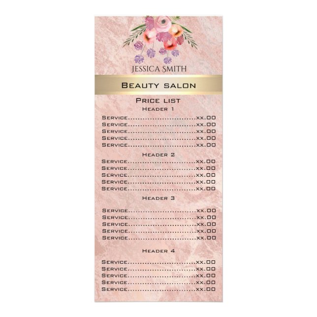 Carte Publicitaire Elégant boho aquarelle bouquet floral marbre (Devant)