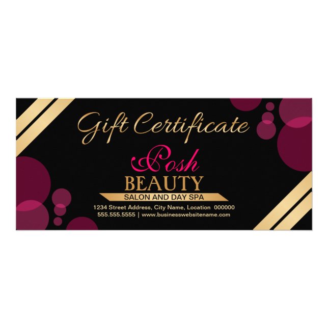 Carte Publicitaire Élégant certificat cadeau or et rose chaud (Devant)