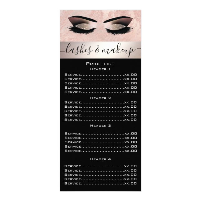 Carte Publicitaire Elégant cils & sourcils rose marbre d'or (Devant)