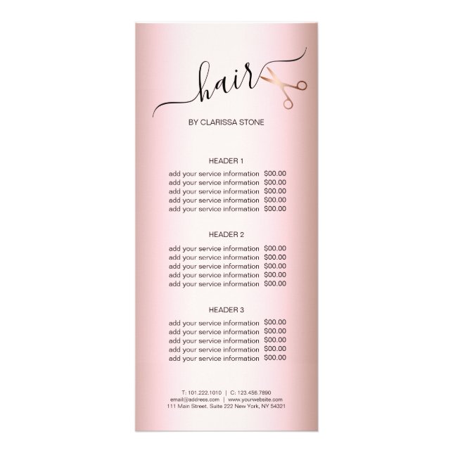 Carte Publicitaire Elégant ciseaux d'or rose moderne coiffeur (Devant)
