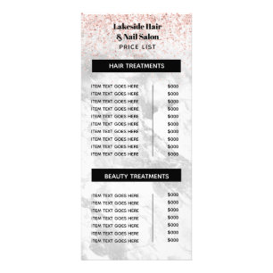 Carte Publicitaire Elegant Marble Glitter Salon Price list Services  