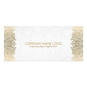 Carte Publicitaire Élégant Motif Or Et Blanc Paisley Lace
