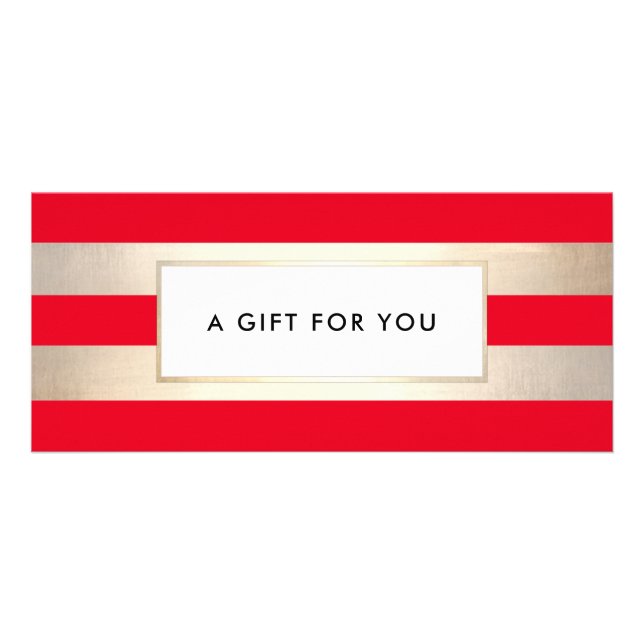 Carte Publicitaire Élégant Red Gold Striped Spa Certificat cadeau (Devant)