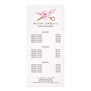 Carte Publicitaire Elégant rose en cuivre ciseaux en or coiffeuse