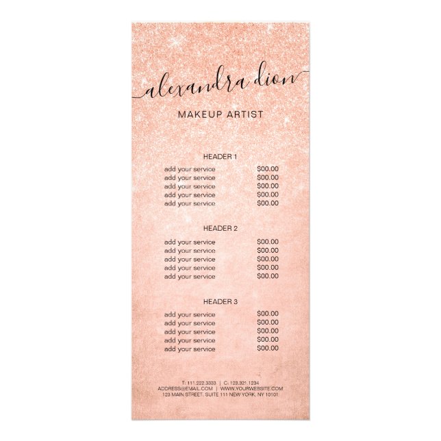 Carte Publicitaire Elégant rose en cuivre or parties scintillant maqu (Devant)