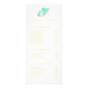 Carte Publicitaire Elégant Salon Gold et Blue Butterfly Tarifs