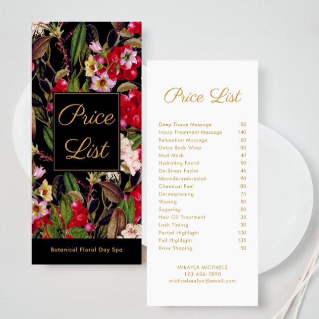 Carte Publicitaire Elégant Spa Floral et Salon Tarifs (Créateur téléchargé)