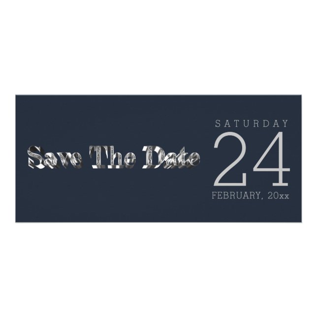 Carte Publicitaire Entreprise Bleu Enregistrer La Date Chic Silver Gr (Devant)