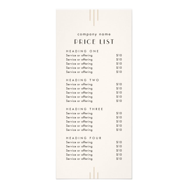 Carte Publicitaire EVERLY Ivory Double Sided Business Price List (Devant)