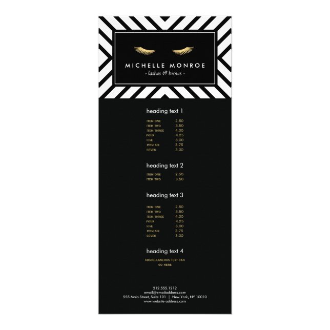 Carte Publicitaire Eyelashes dorés avec Motif noir et blanc mod (Devant)