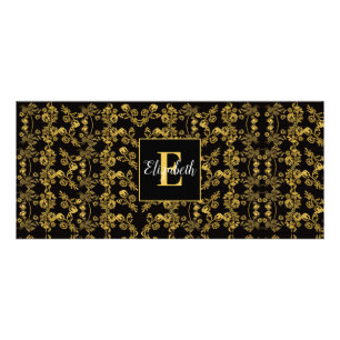 Carte Publicitaire Feuille d'or et luxe noir Monogramme personnalis