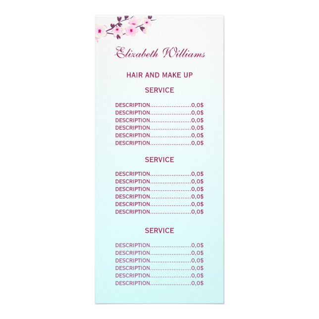 Carte Publicitaire Fleur de cerisier rose TurquoisPrix de service (Devant)