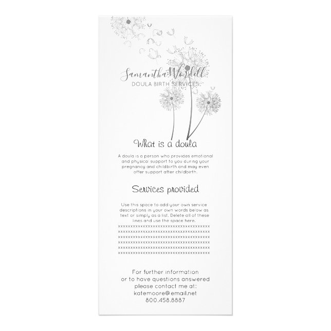 Carte Publicitaire Fleurs illustrées de la sage-femme de naissance de (Devant)