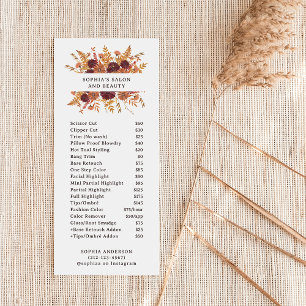 Carte Publicitaire Fleurs sauvages Boho sur Blanc Tarifs du salon