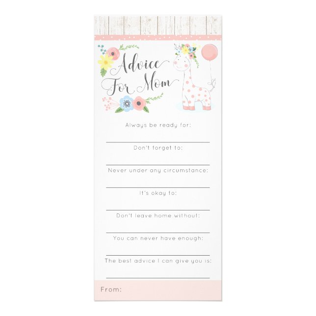 Carte Publicitaire Giraffe Baby shower Conseils Jeu Floral Rustique (Devant)