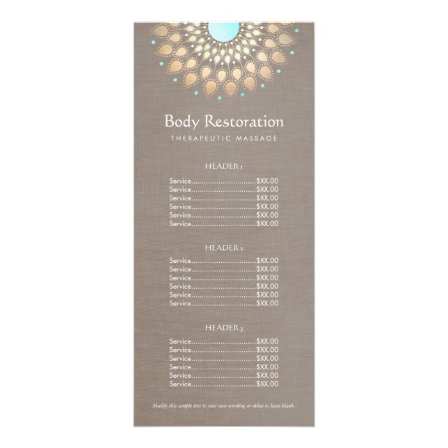 Carte Publicitaire Gold Lotus Massage Therapist Price List (Devant)