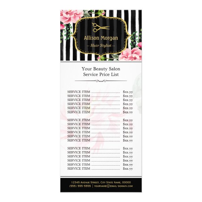 Carte Publicitaire Gold Parties scintillant Salon de cheveux rose Flo (Devant)