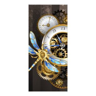 Carte Publicitaire Horloge à vapeur avec libellule mécanique