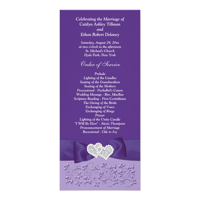 Carte Publicitaire IMPRIMÉ BOW Purple White Floral Wedding Program (Devant)