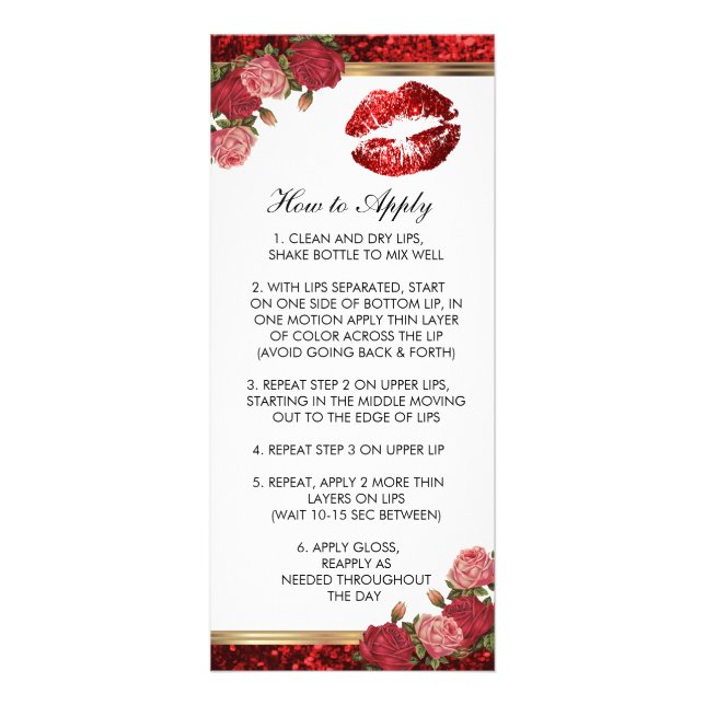 Carte Publicitaire Instructions Lipsense Red Rose Parties scintillant (Devant)