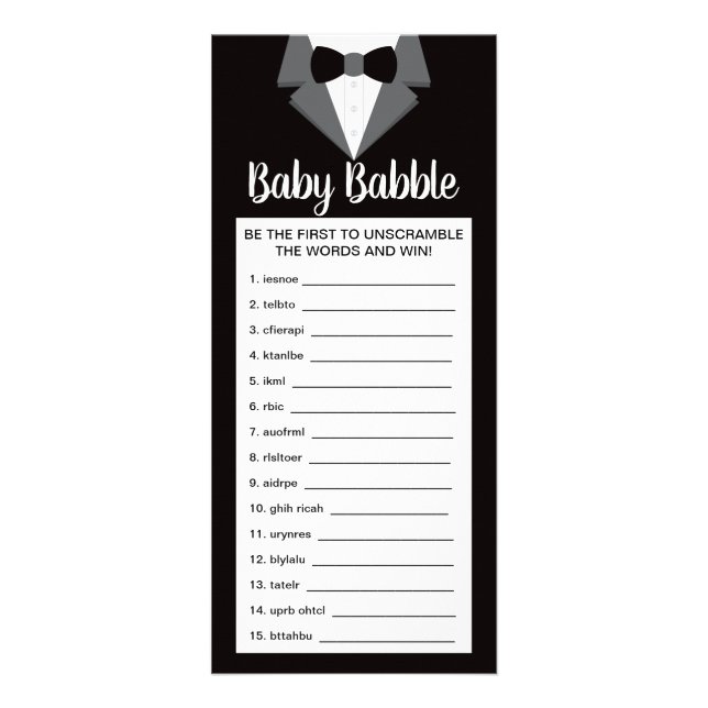 Carte Publicitaire Jeu de Baby shower Word Scramble, 25 Pack (Devant)