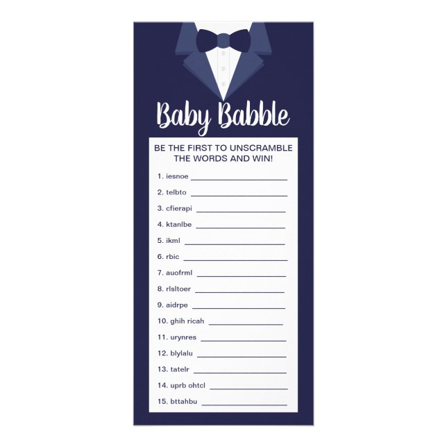 Carte Publicitaire Jeu de Baby shower Word Scramble, 25 Pack (Devant)