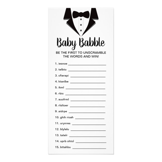 Carte Publicitaire Jeu de Baby shower Word Scramble, 25 Pack (Devant)