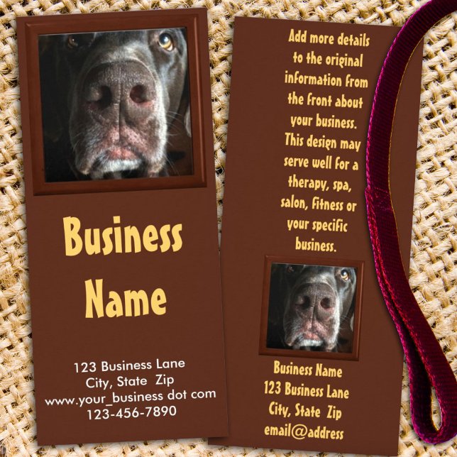 Carte Publicitaire Laboratoire de chocolat Gros plan du nez (You favorite business photo can appear on this promotional rack card design or keep the pooch. )