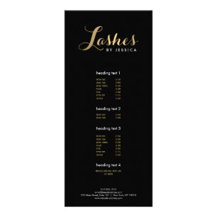 Carte Publicitaire Lashes de verre Texte Gold/Black Rack Card