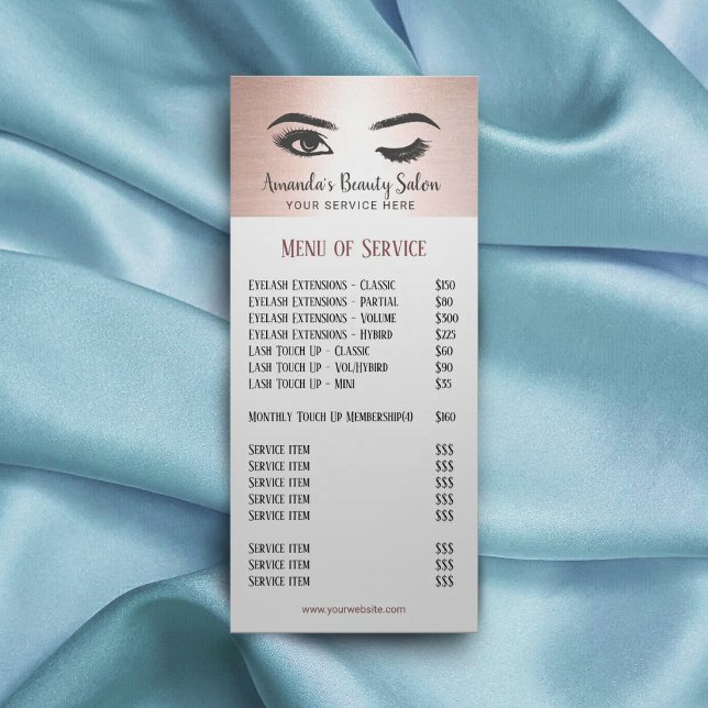Carte Publicitaire Lashes Eyelash Maquillage Artiste Rose Gold Prix (Créateur téléchargé)