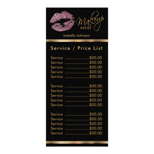 Carte Publicitaire Lèvres Rose Parties scintillant - Service / Tarifs (Devant)