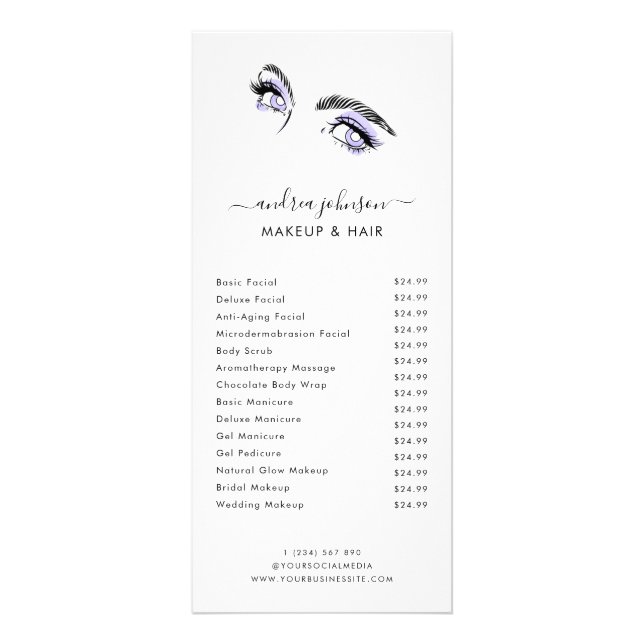 Carte Publicitaire Lilac Eyes Beauty Maquillage Lashes Tarifs (Devant)
