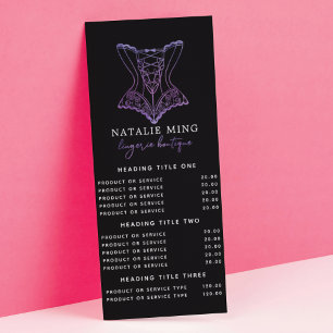 Carte Publicitaire Lingerie Boutique Logo Informations ou prix