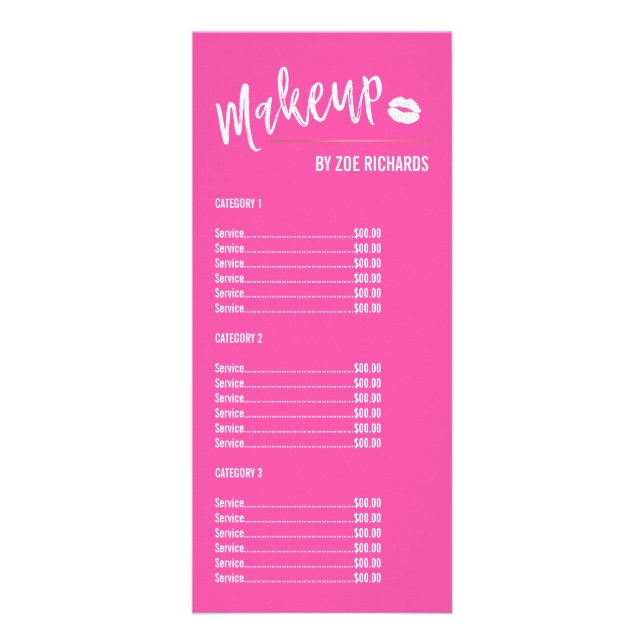 Carte Publicitaire Lipstick Mark Pink Maquillage Beauté Salon Tarifs (Devant)
