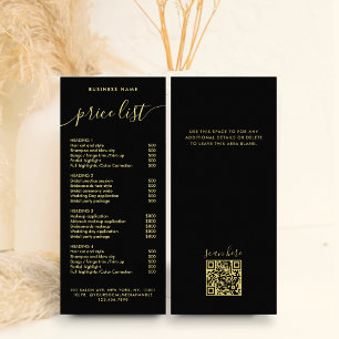 Carte Publicitaire Liste des prix des services de calligraphie en or 